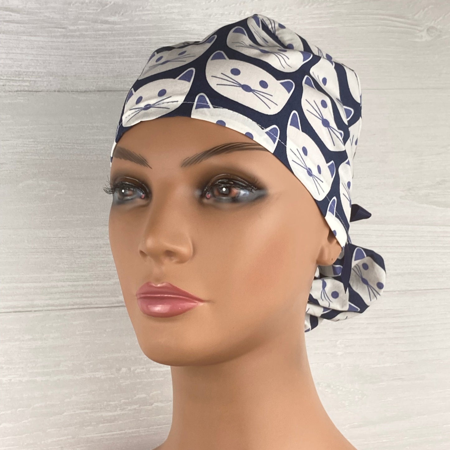 Kitties on Navy Ponytail Scrub Hat