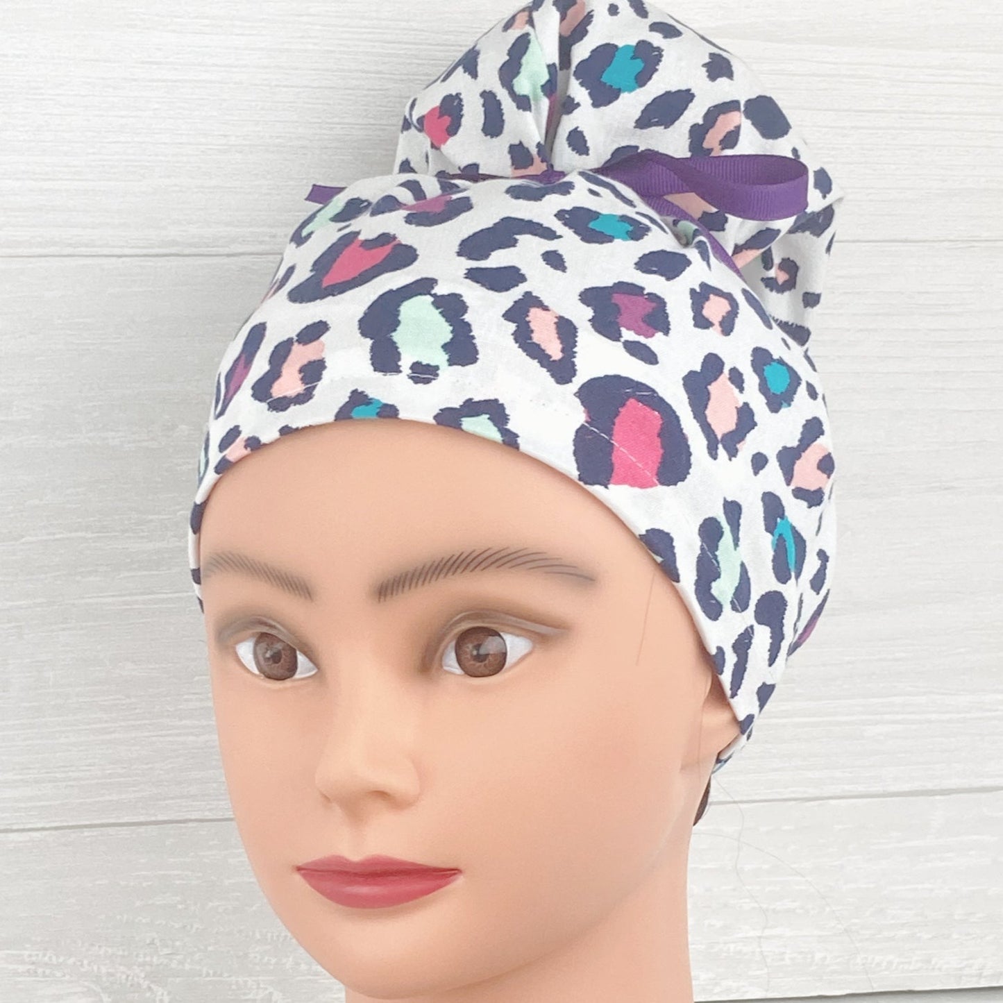 Neon Leopard Updo Scrub Cap