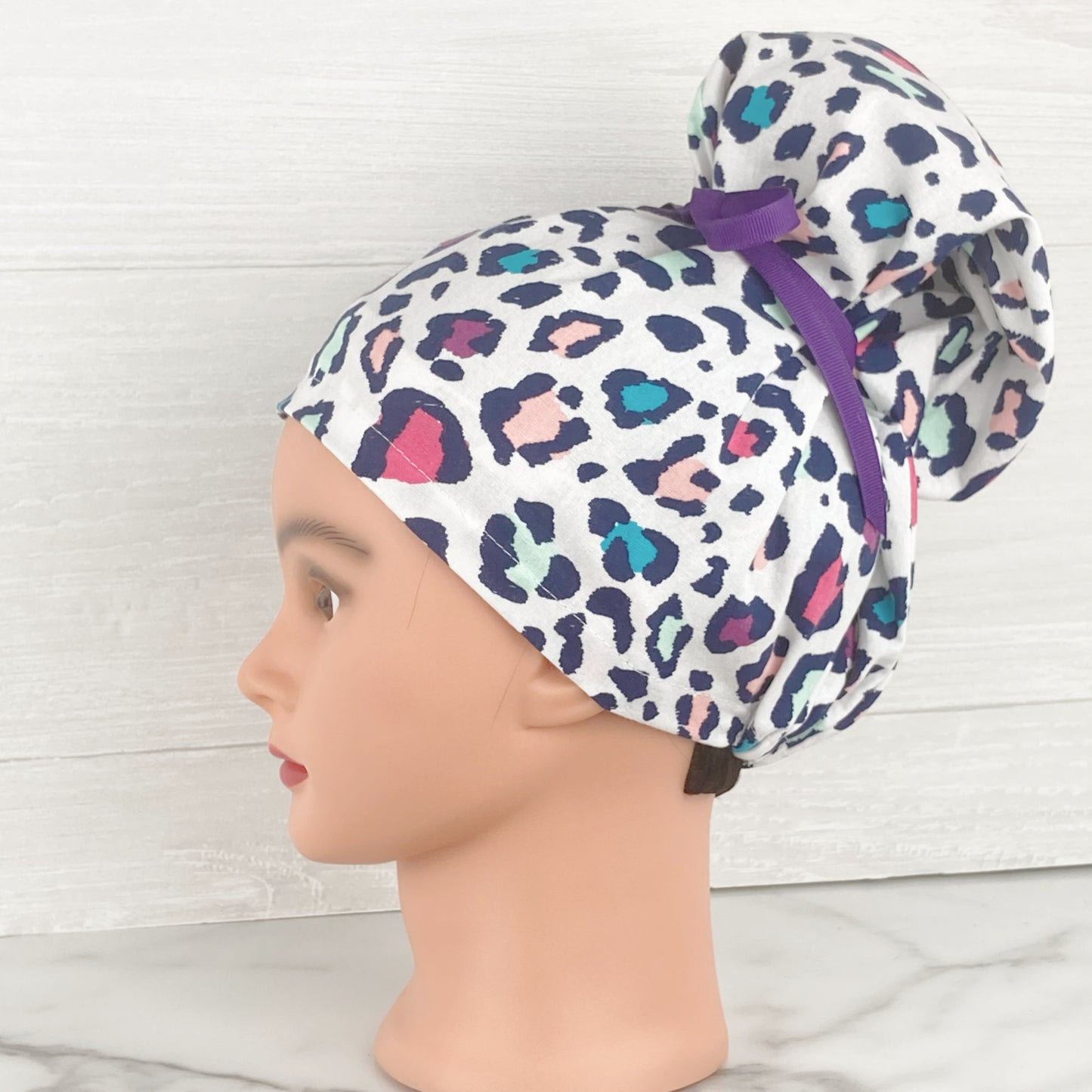 Neon Leopard Updo Scrub Cap