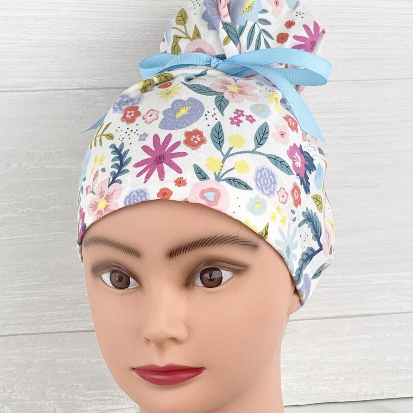 Mixed Floral Updo Scrub Cap