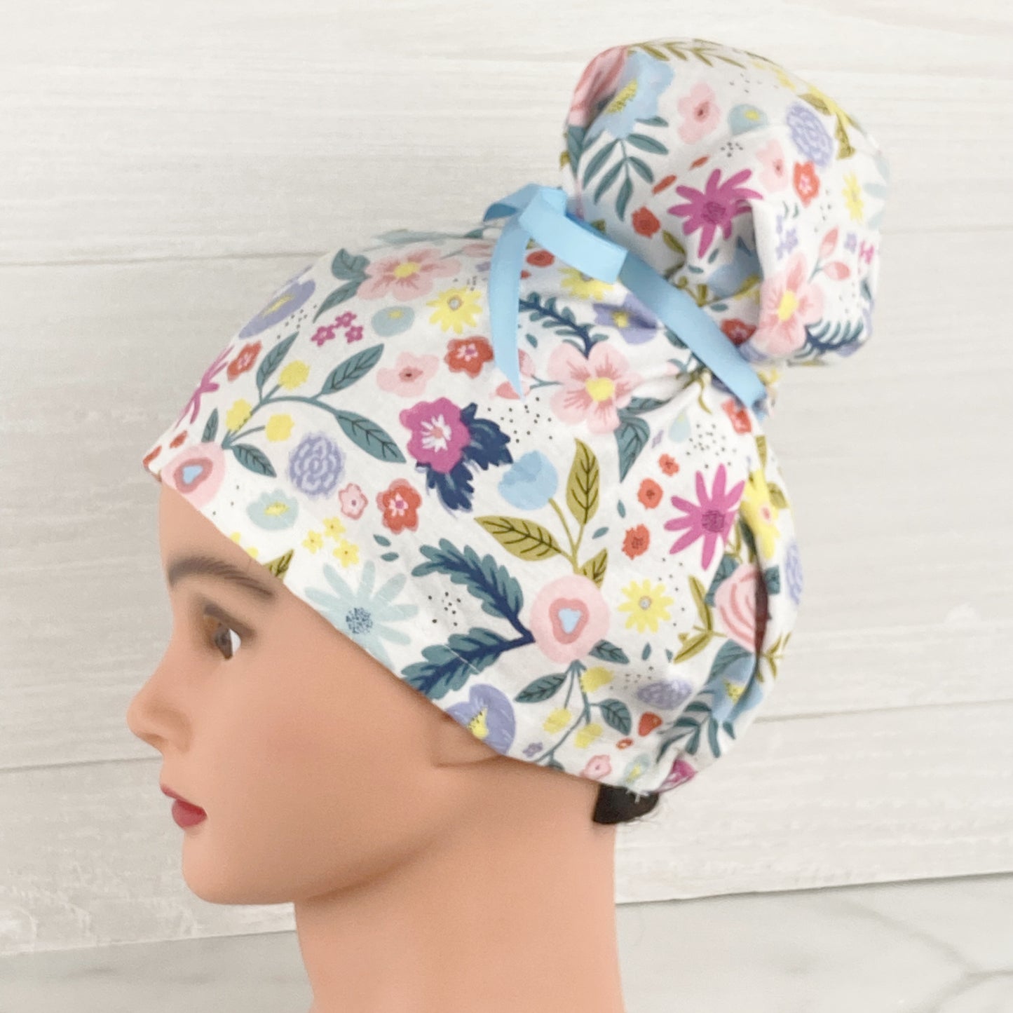 Mixed Floral Updo Scrub Cap