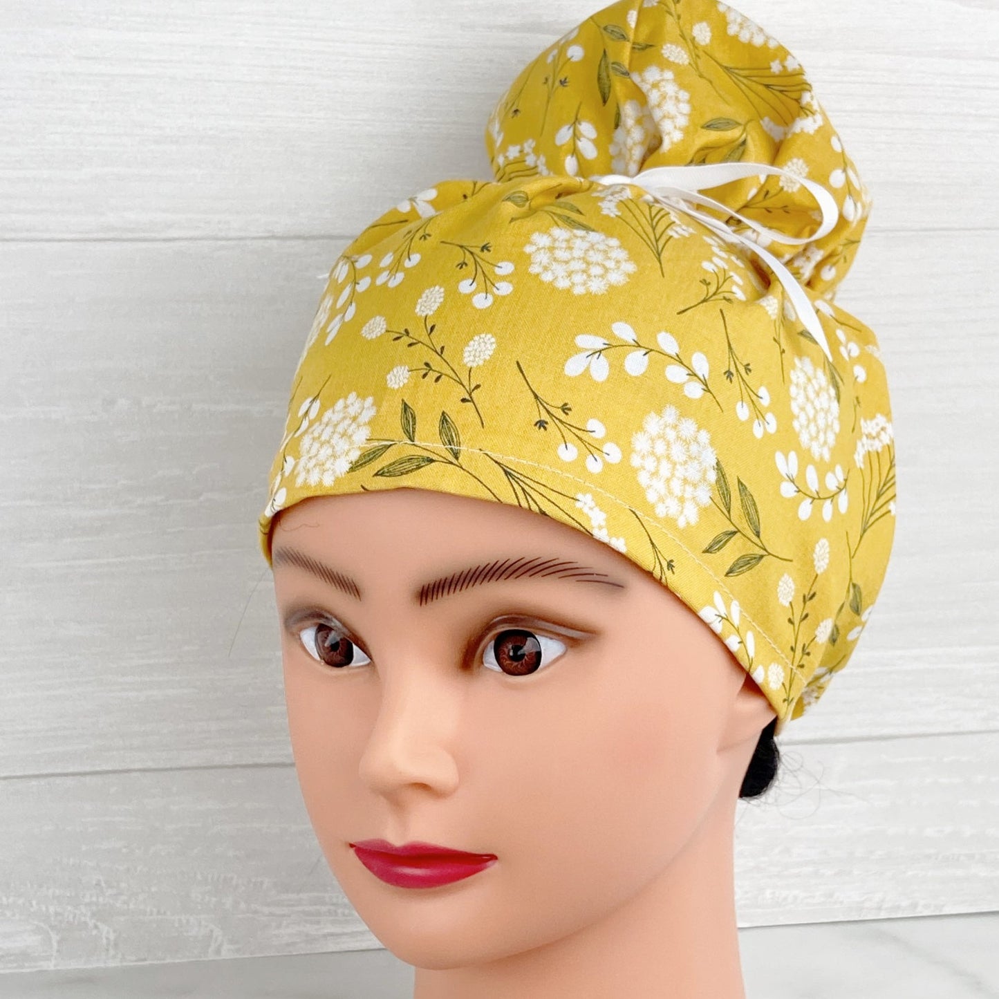 Mustard Floral Updo Scrub Cap