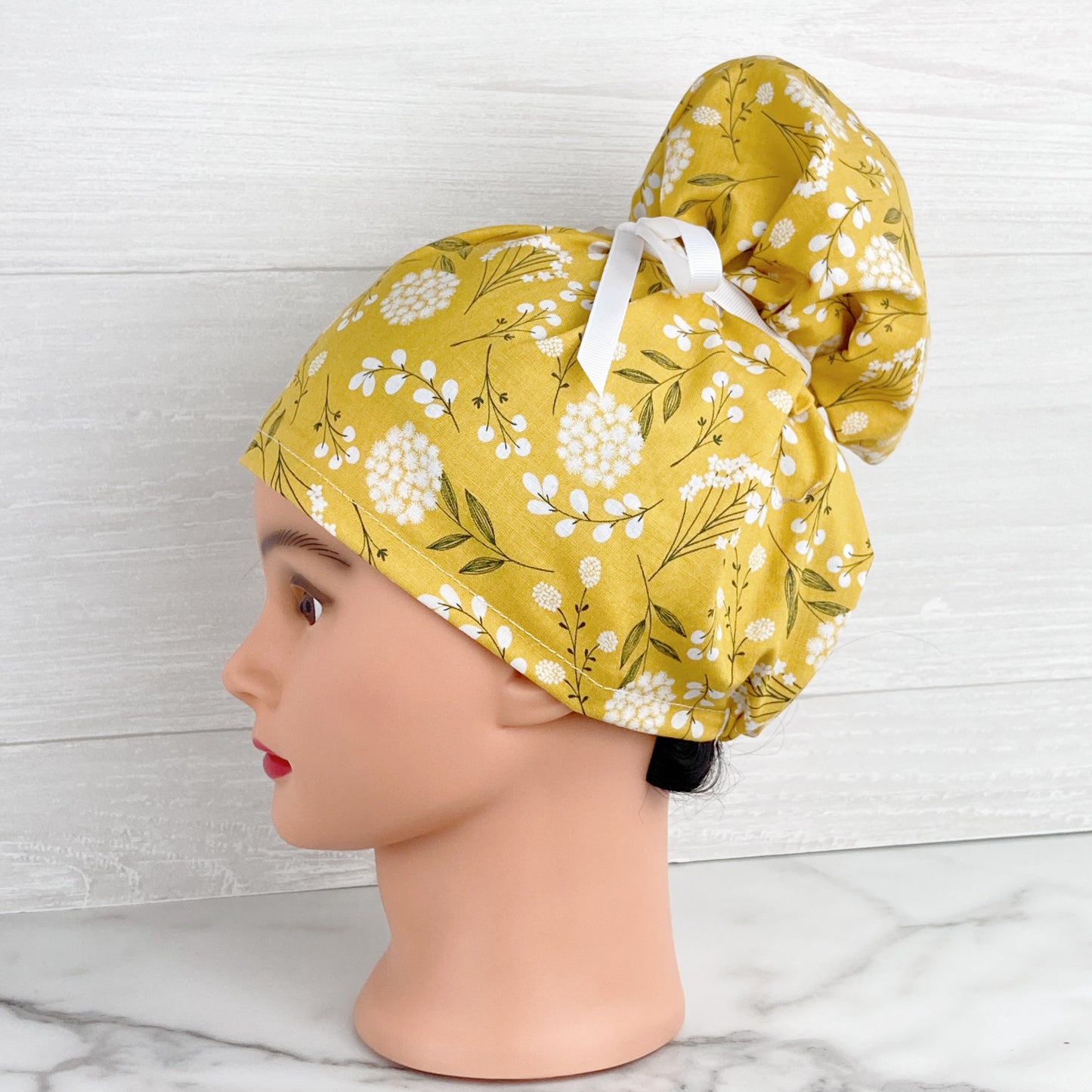 Mustard Floral Updo Scrub Cap