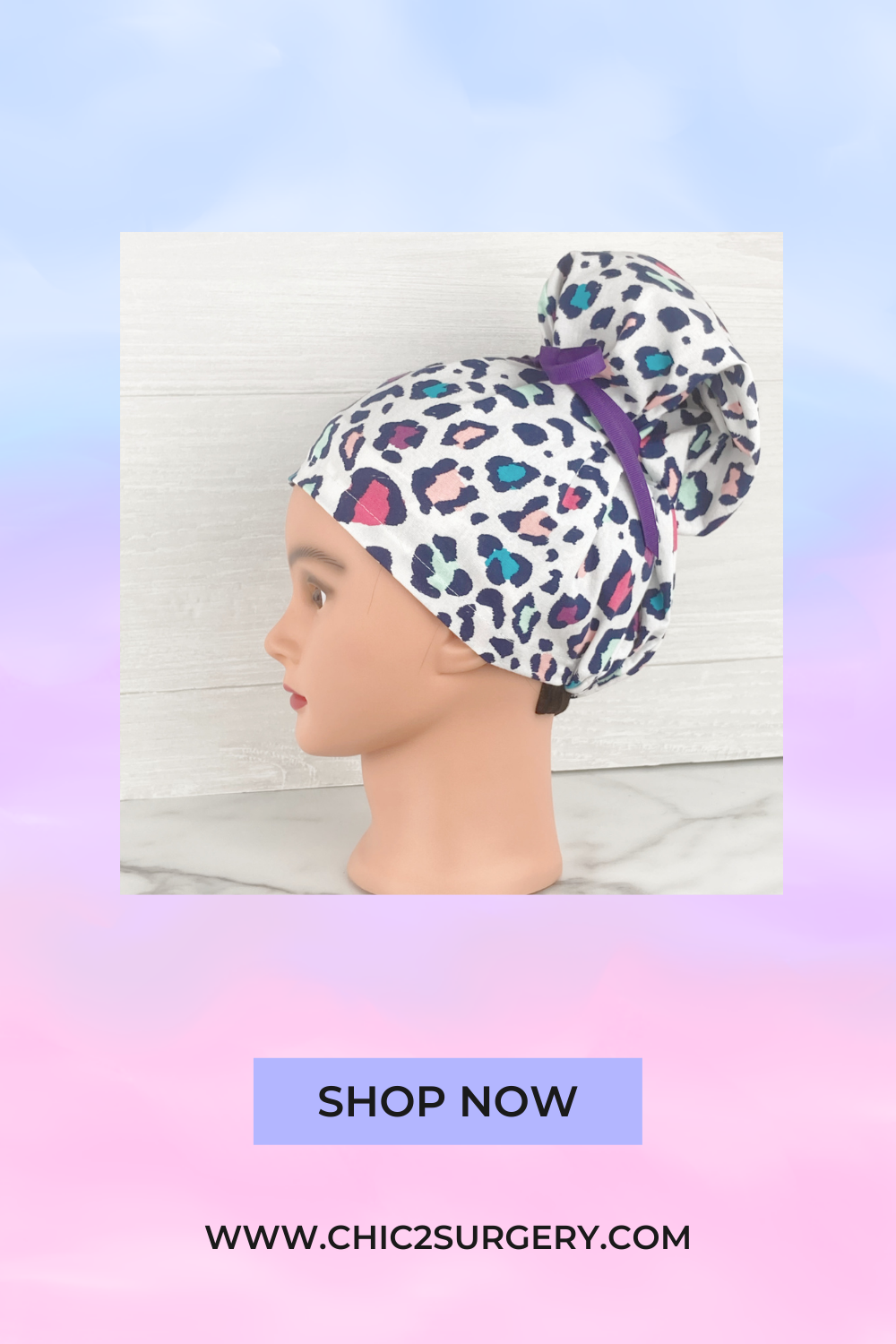 Neon Leopard Updo Scrub Cap