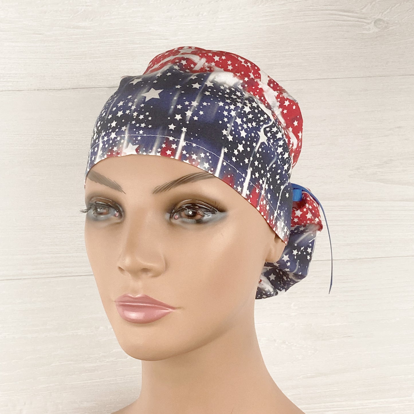 Patriotic Tie Dye Ponytail Scrub Hat