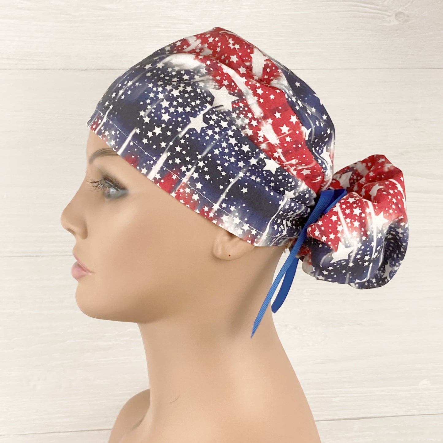 Patriotic Tie Dye Ponytail Scrub Hat