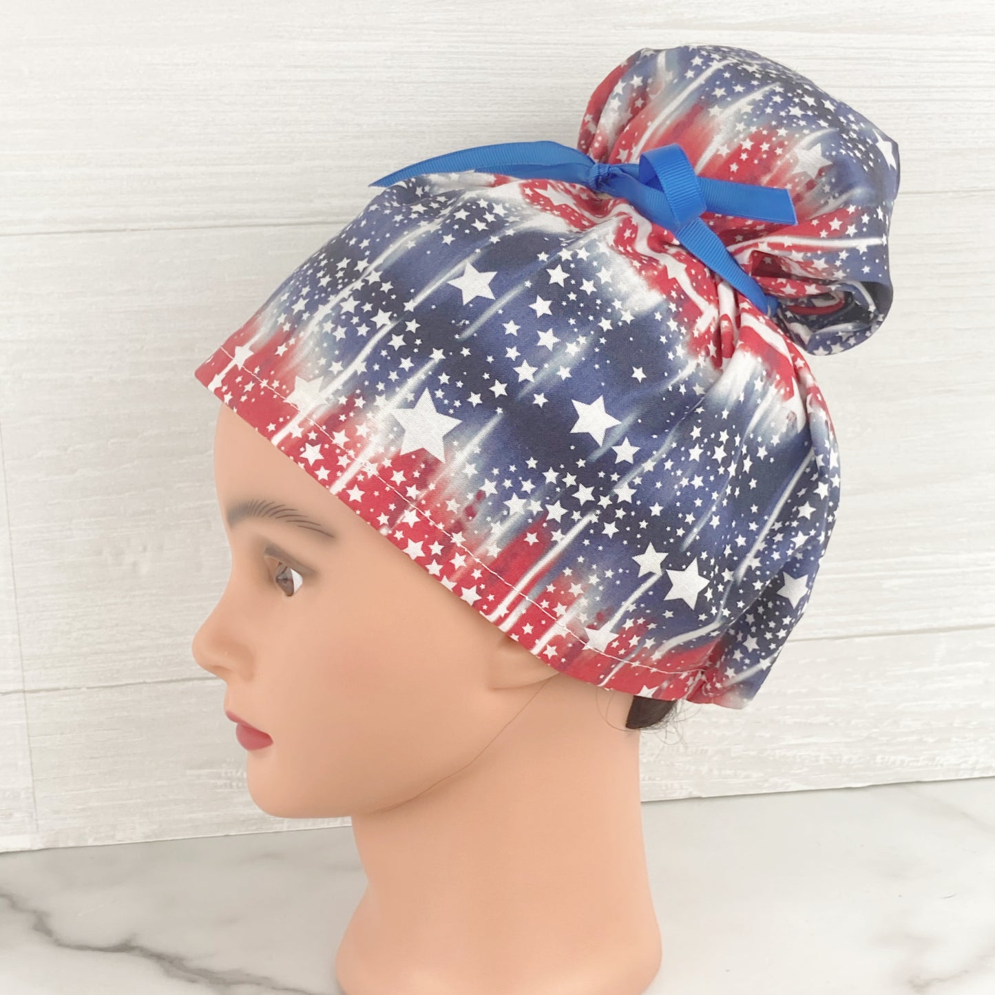 Patriotic Tie Dye Updo Scrub Cap