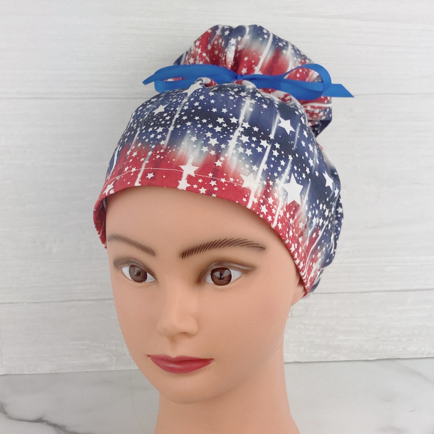 Patriotic Tie Dye Updo Scrub Cap