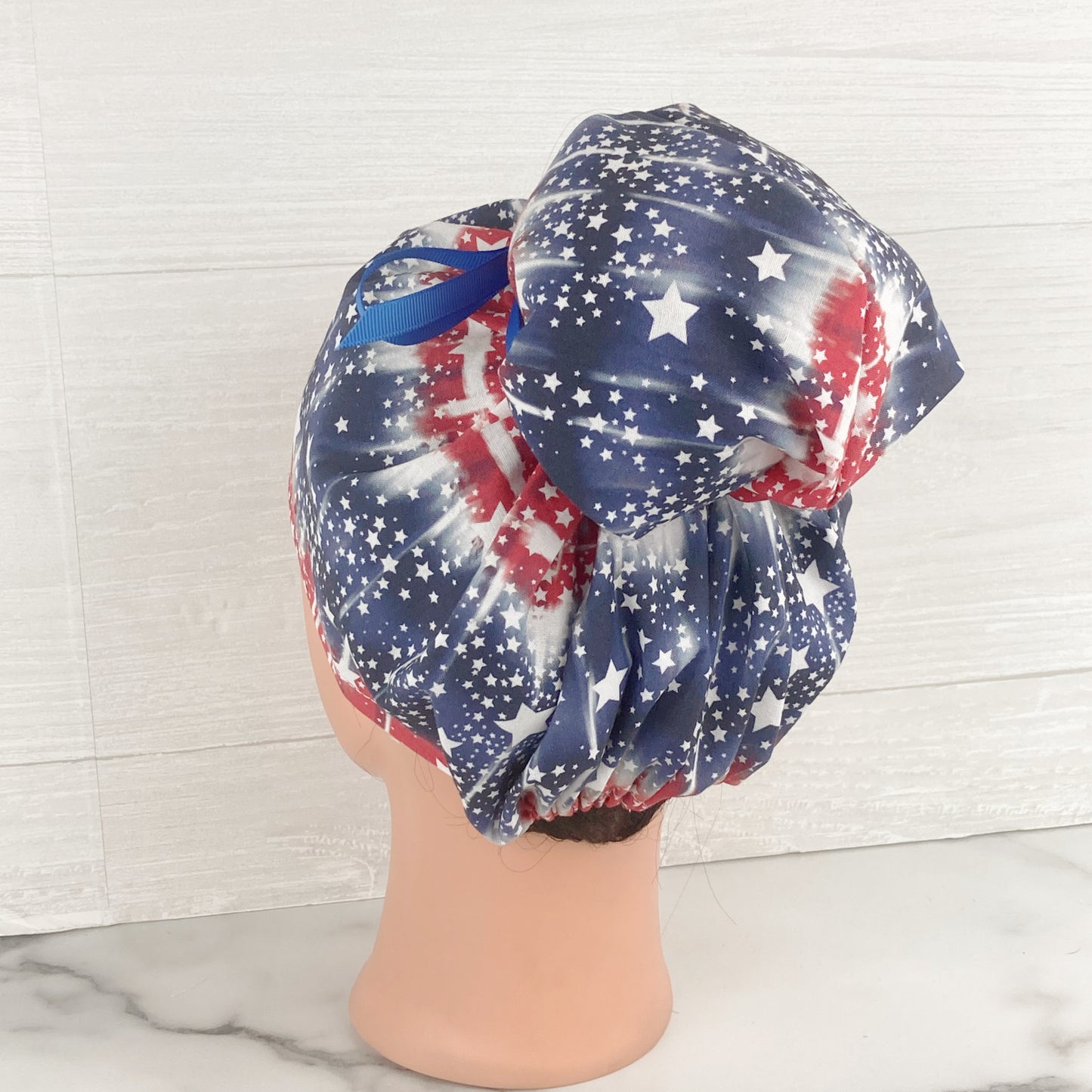 Patriotic Tie Dye Updo Scrub Cap