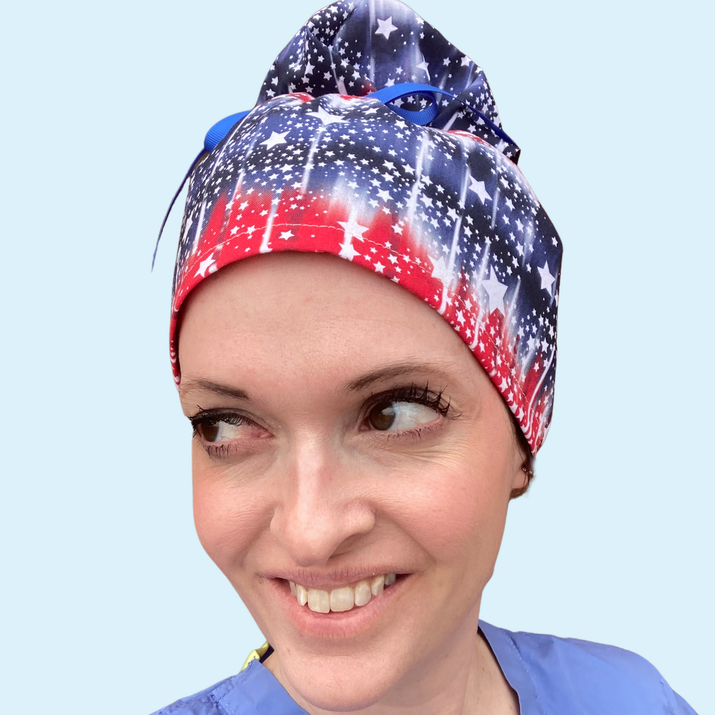 Patriotic Tie Dye Updo Scrub Cap