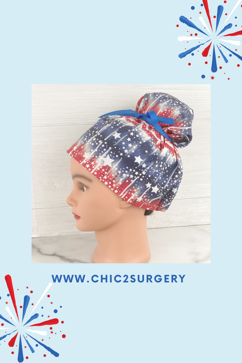 Patriotic Tie Dye Updo Scrub Cap