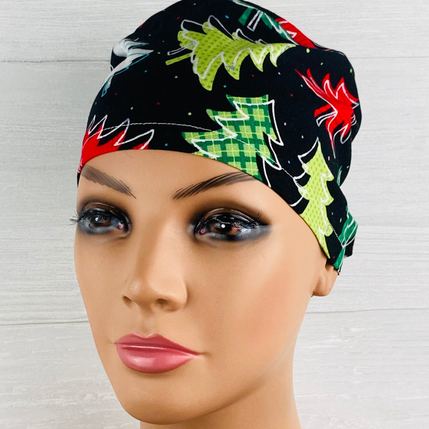Patterned Christmas Trees Ponytail Hat