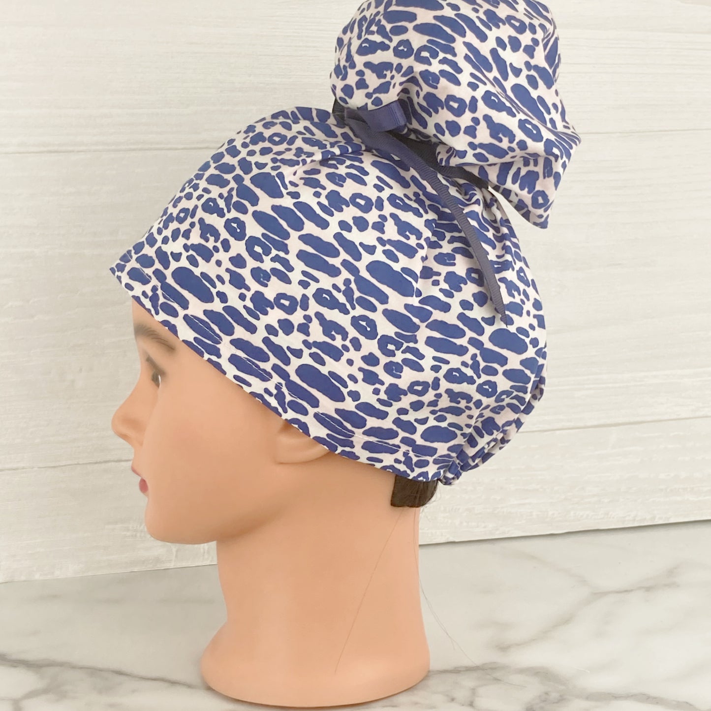 Navy and Pink Leopard Updo Scrub Cap