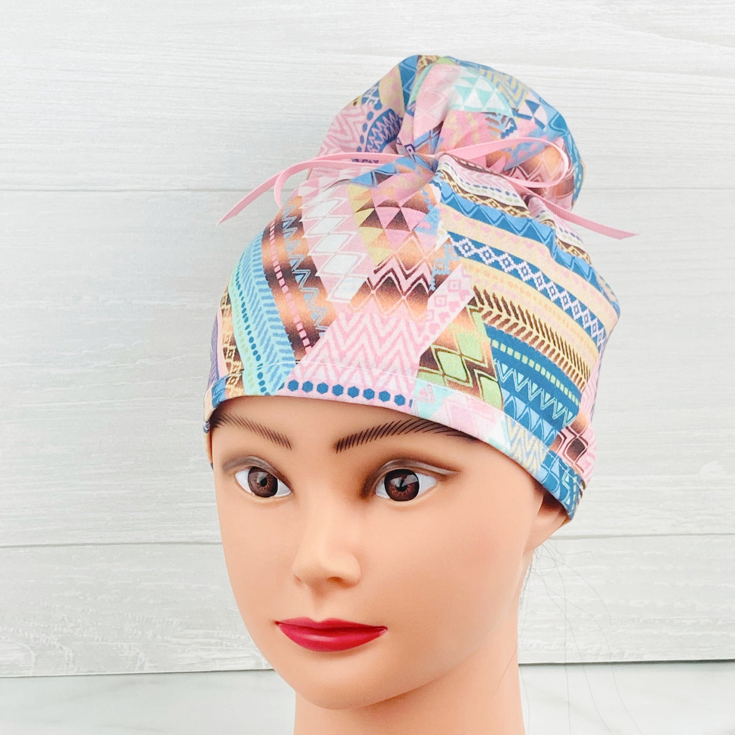 Pink Patchwork Updo Scrub Cap