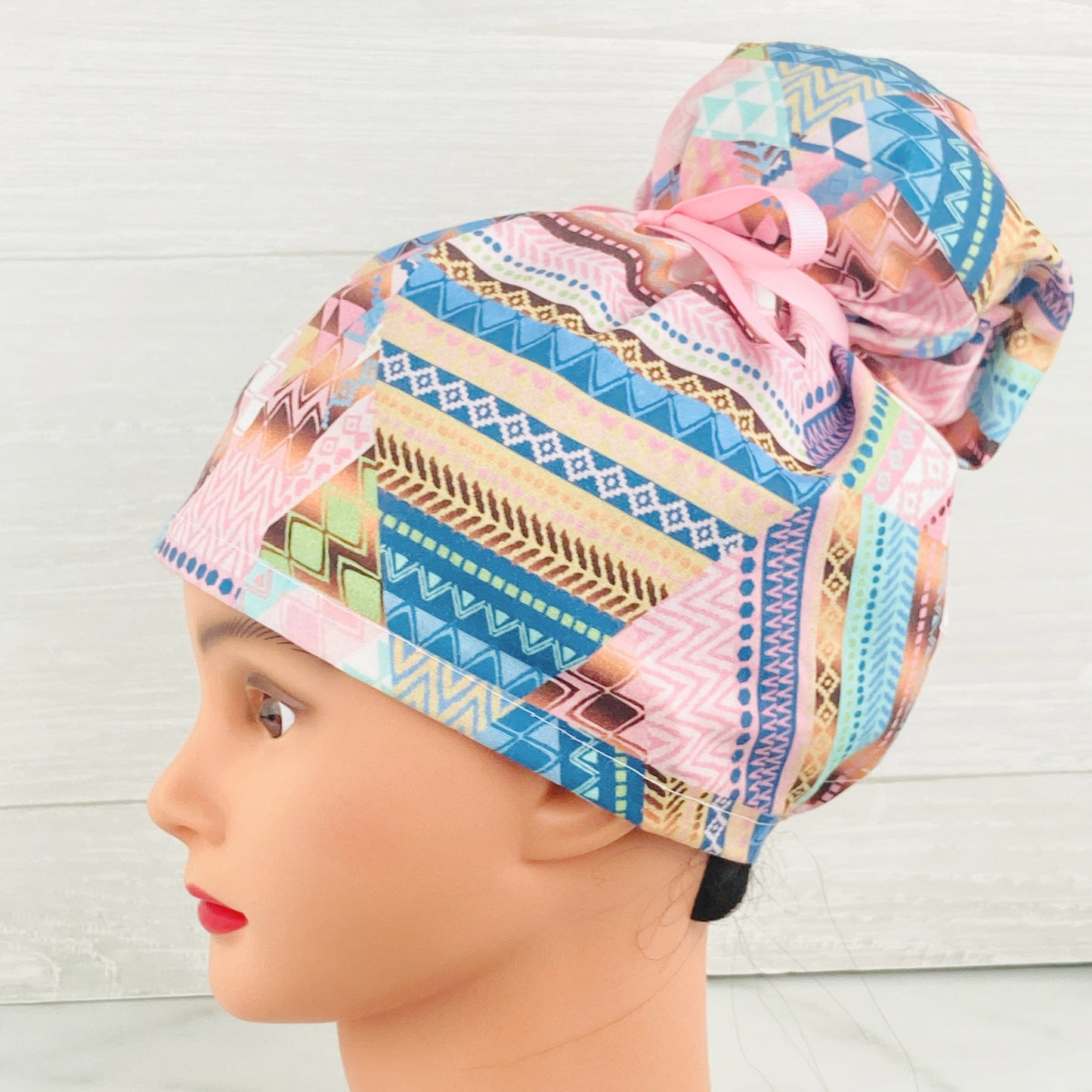 Pink Patchwork Updo Scrub Cap