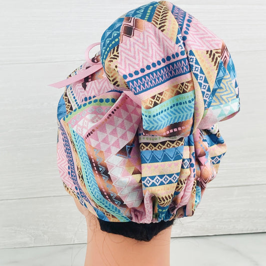 Pink Patchwork Updo Scrub Cap