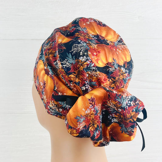 Pumpkins and Leaves Ponytail Hat
