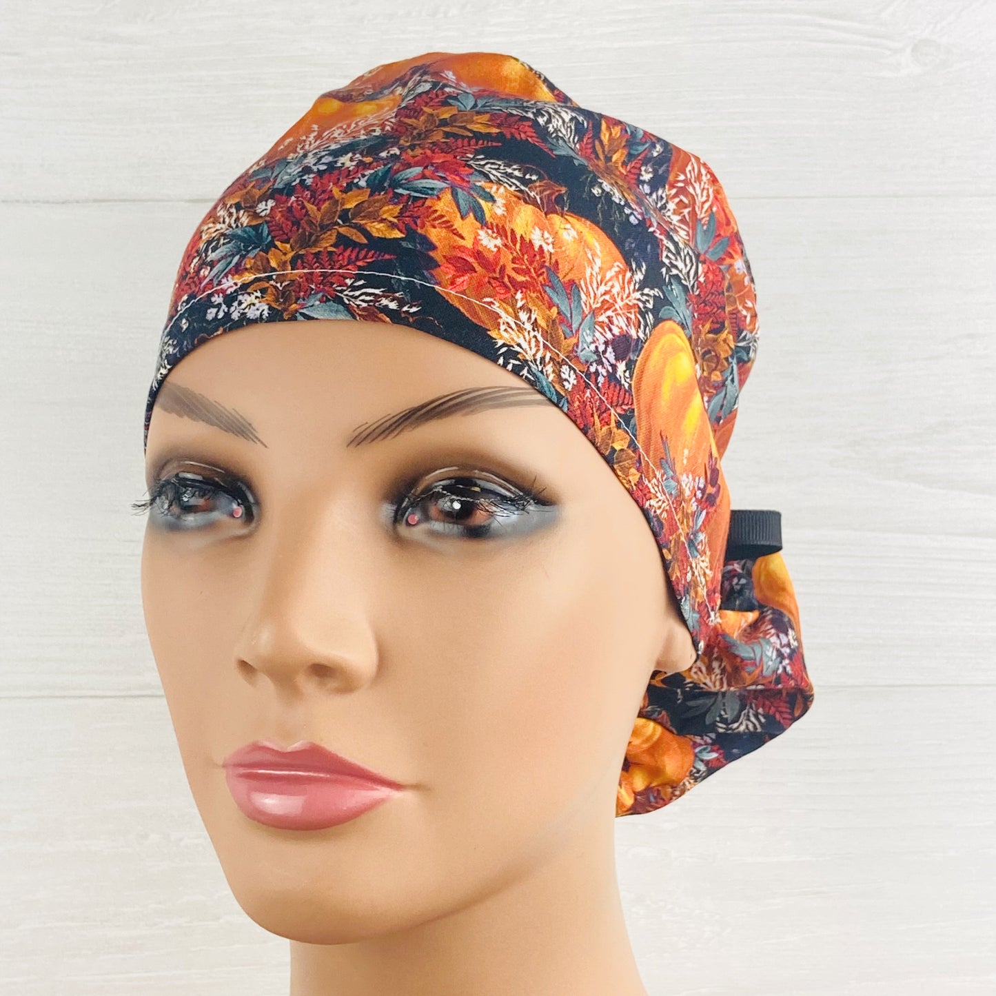 Pumpkins and Leaves Ponytail Hat