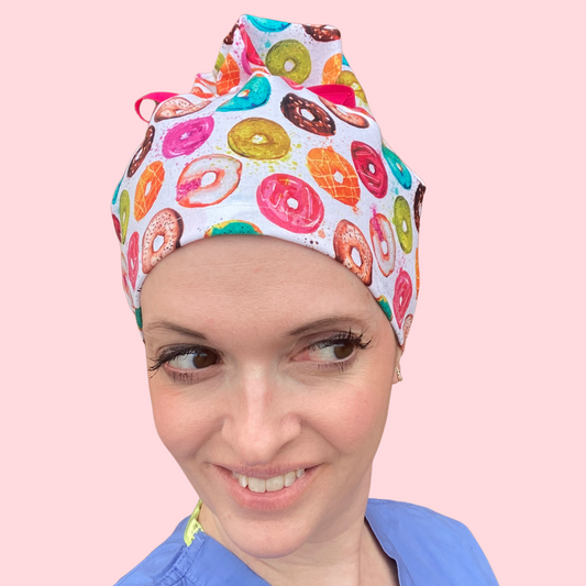 Rainbow Donuts Updo Scrub Cap
