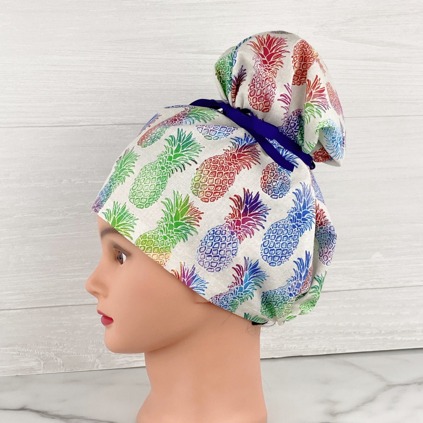 Rainbow Pineapples Updo Scrub Cap