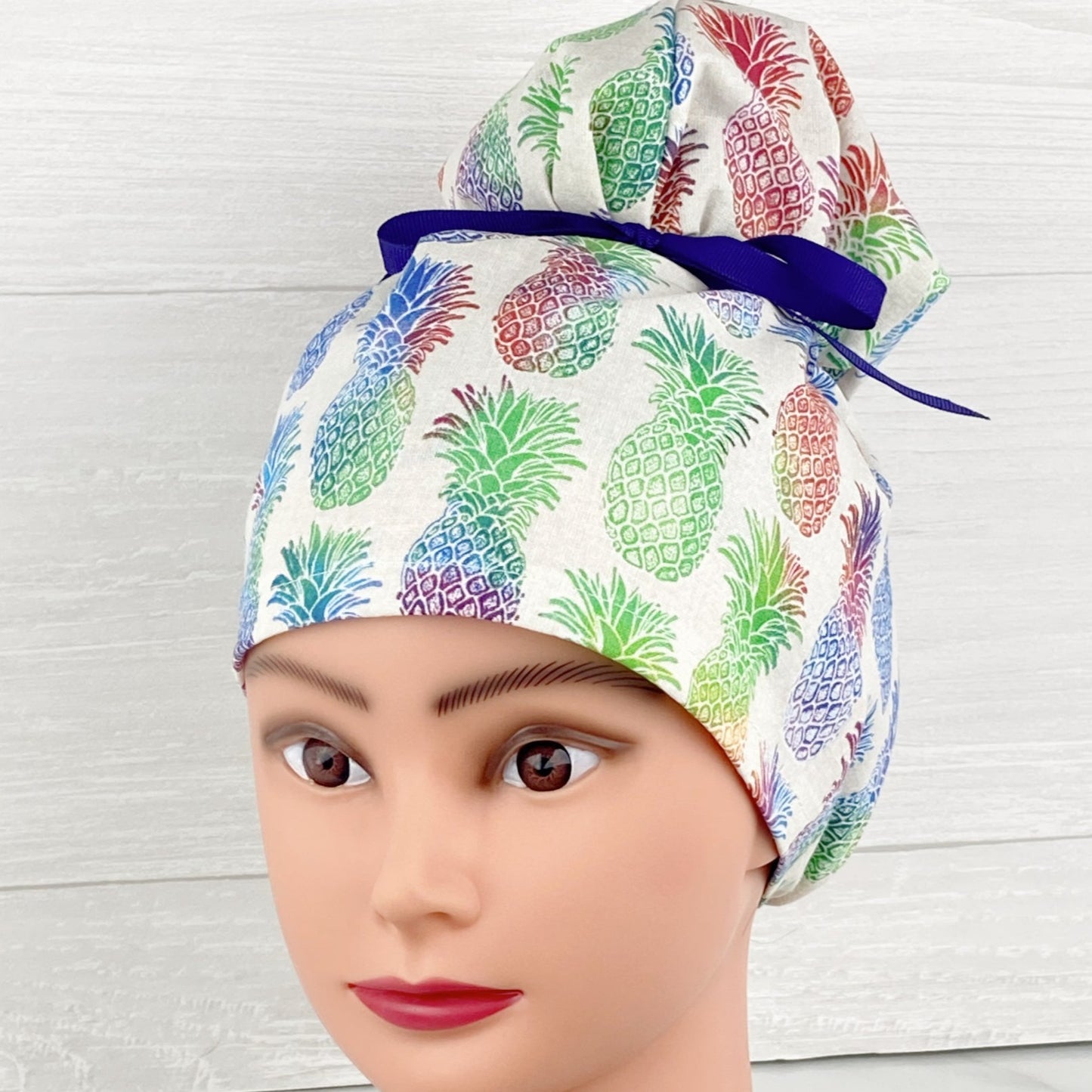 Rainbow Pineapples Updo Scrub Cap