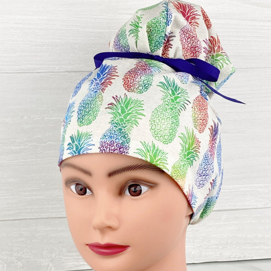 Rainbow Pineapples Updo Scrub Cap