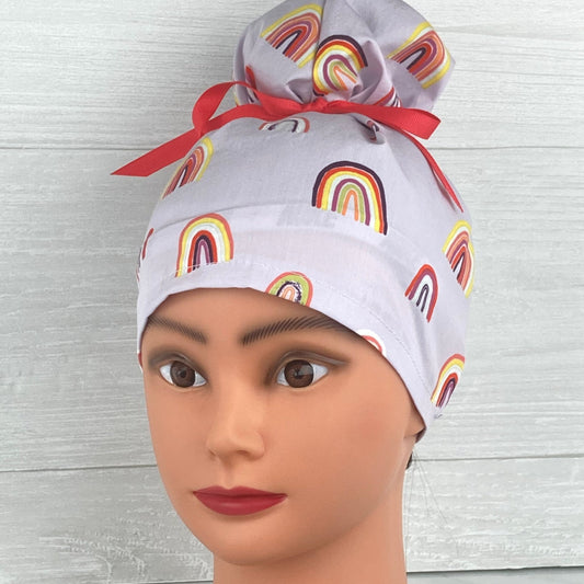 Rainbows on Lavender Updo Scrub Cap