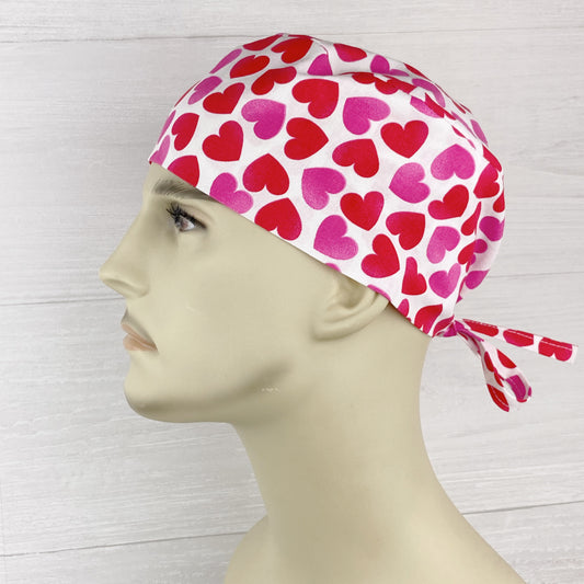 Hearts on White Men's Scrub Hat