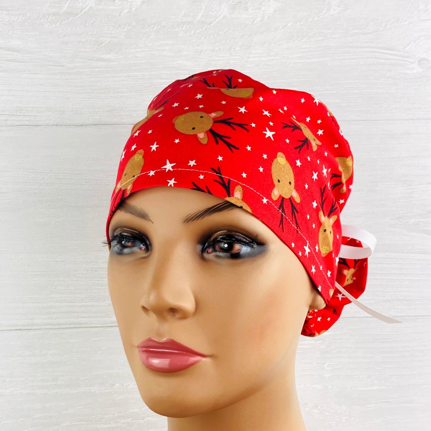 Reindeer on Red Ponytail Hat