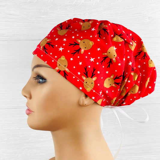 Reindeer on Red Women's Tieback Hat