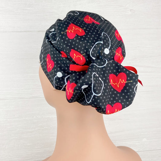 Hearts and Stethoscopes Ponytail Scrub Hat