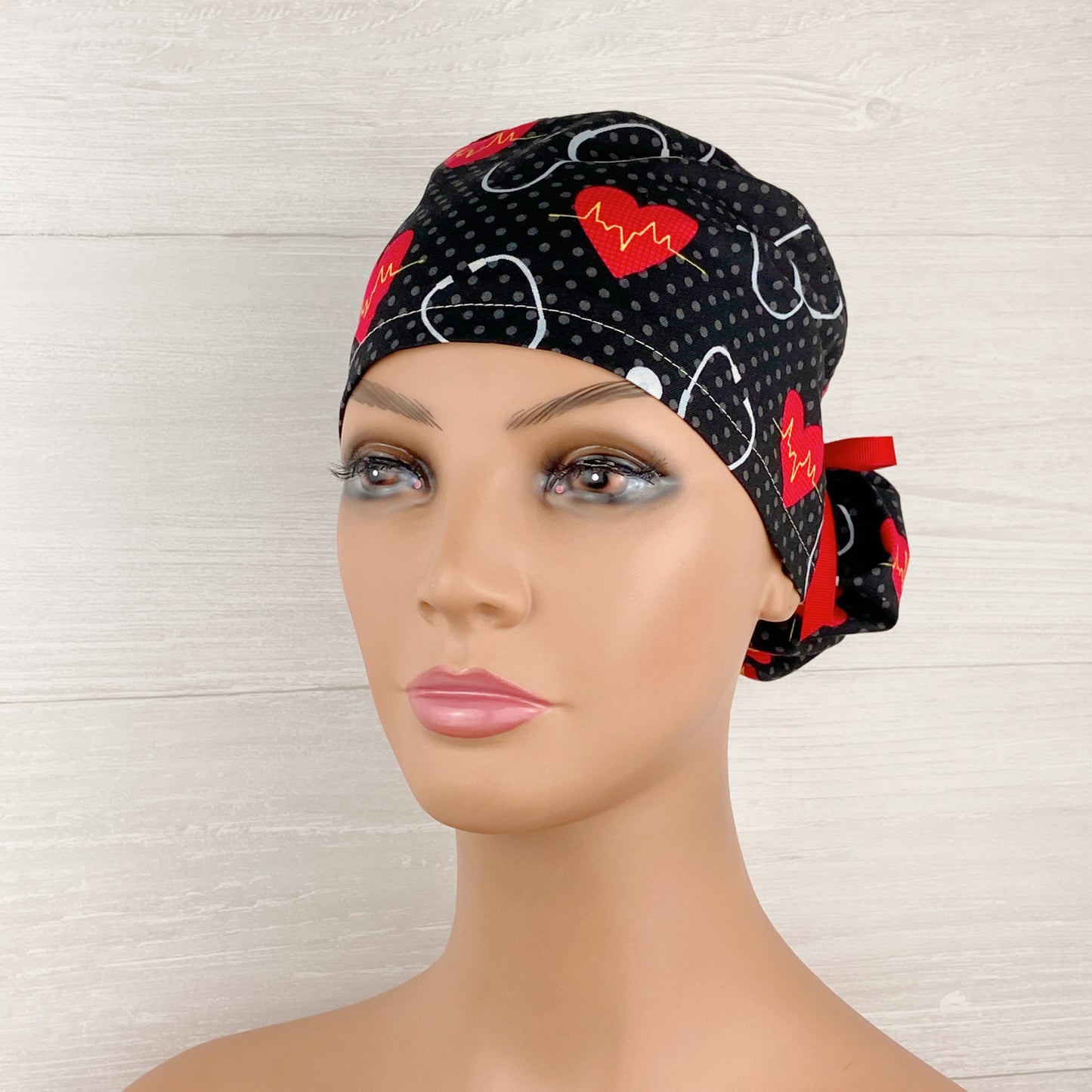 Hearts and Stethoscopes Ponytail Scrub Hat