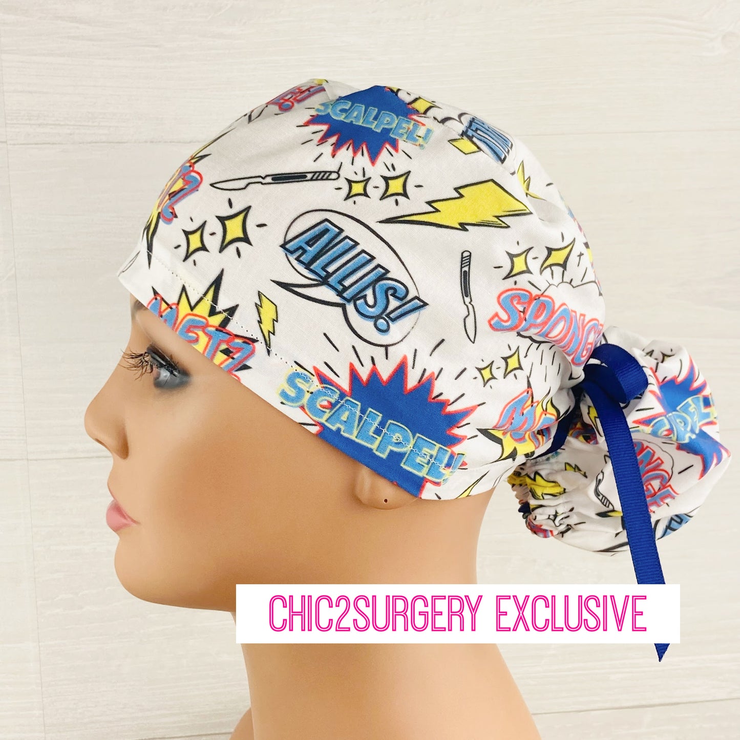 Surg Tech Comic Words Ponytail Scrub Hat