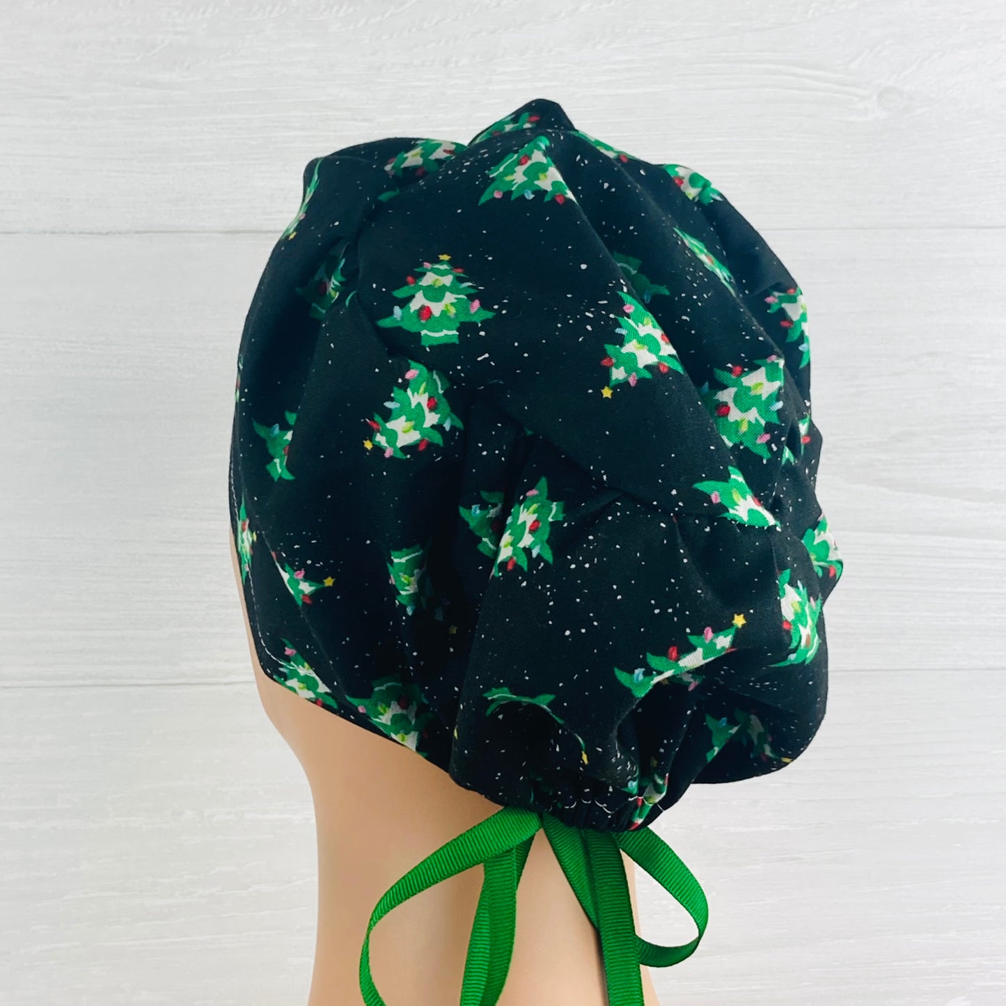 Christmas Trees on Black Women's Tieback Hat