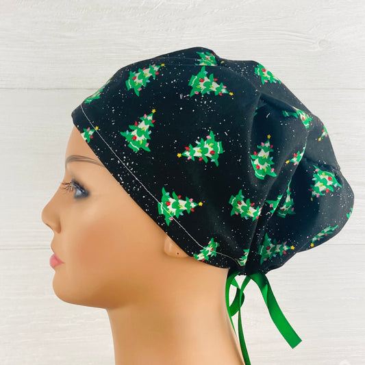 Christmas Trees on Black Women's Tieback Hat