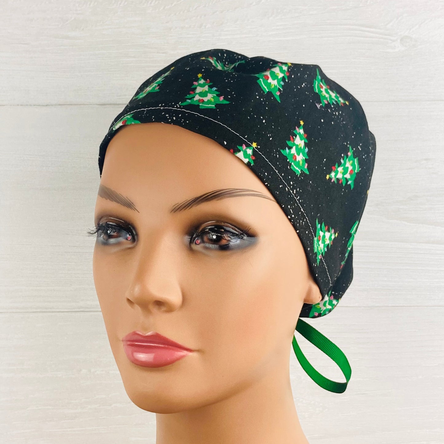 Christmas Trees on Black Women's Tieback Hat