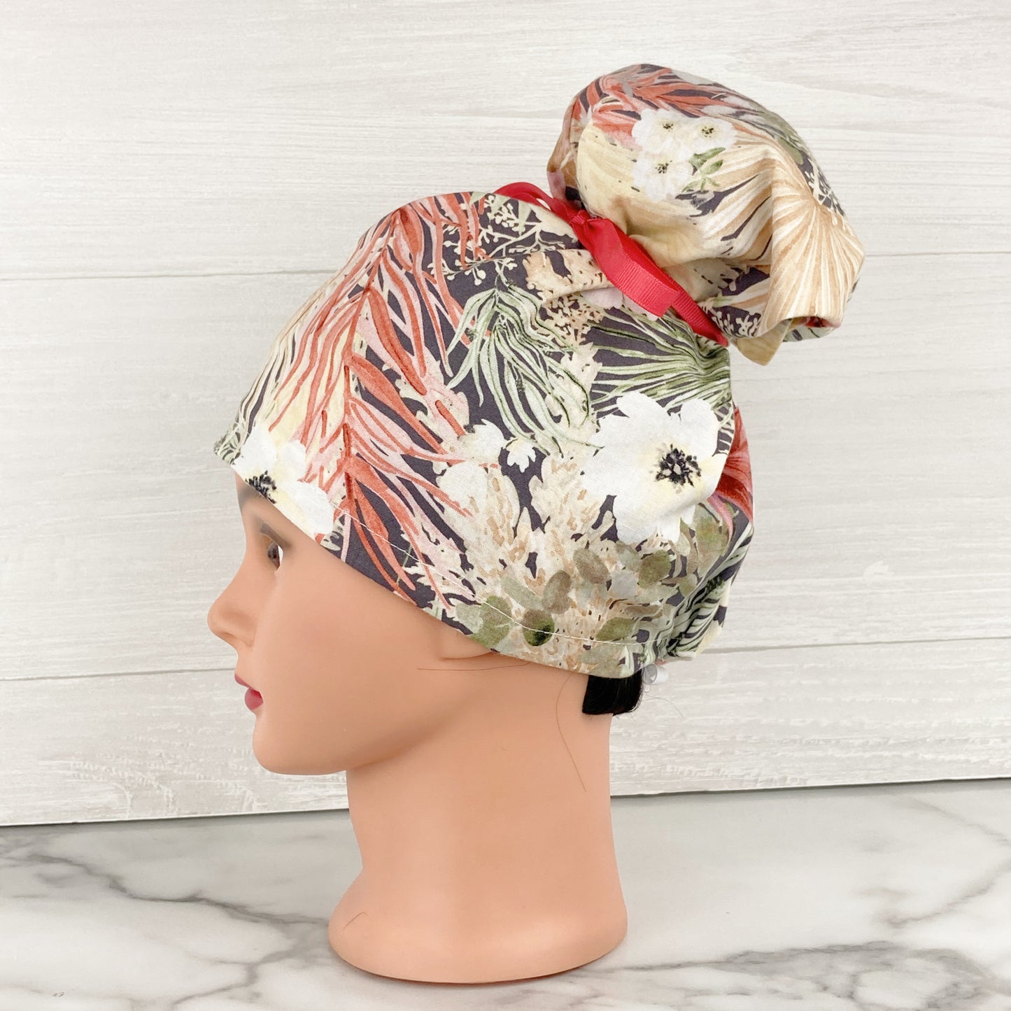 Tropical Floral Updo Scrub Cap