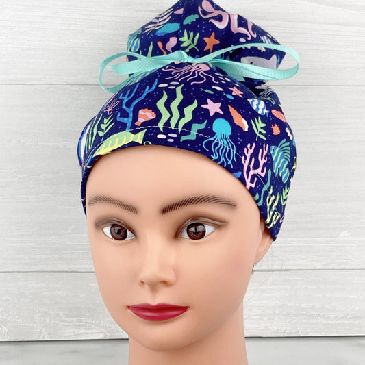 Sea Creatures Updo Scrub Cap