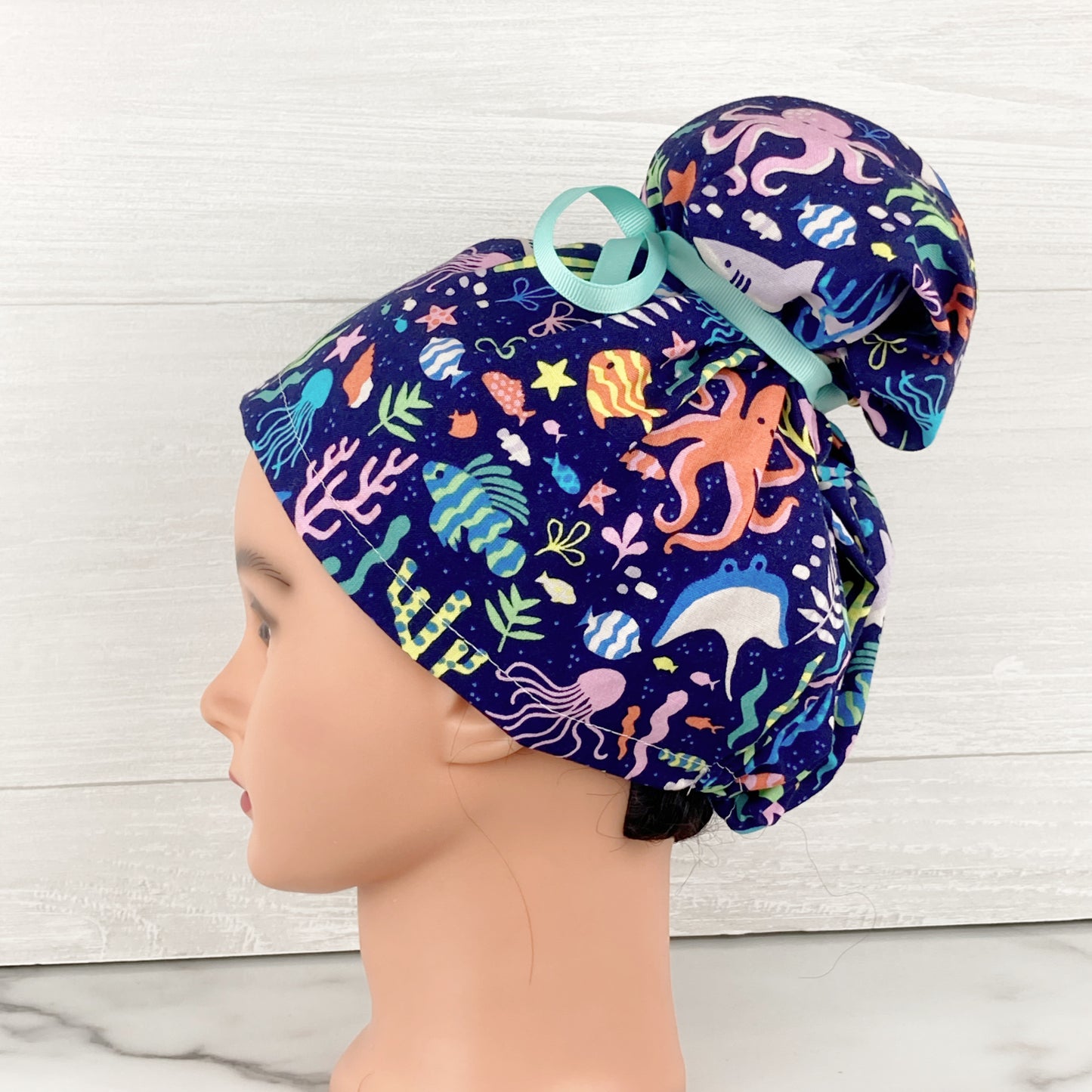 Sea Creatures Updo Scrub Cap