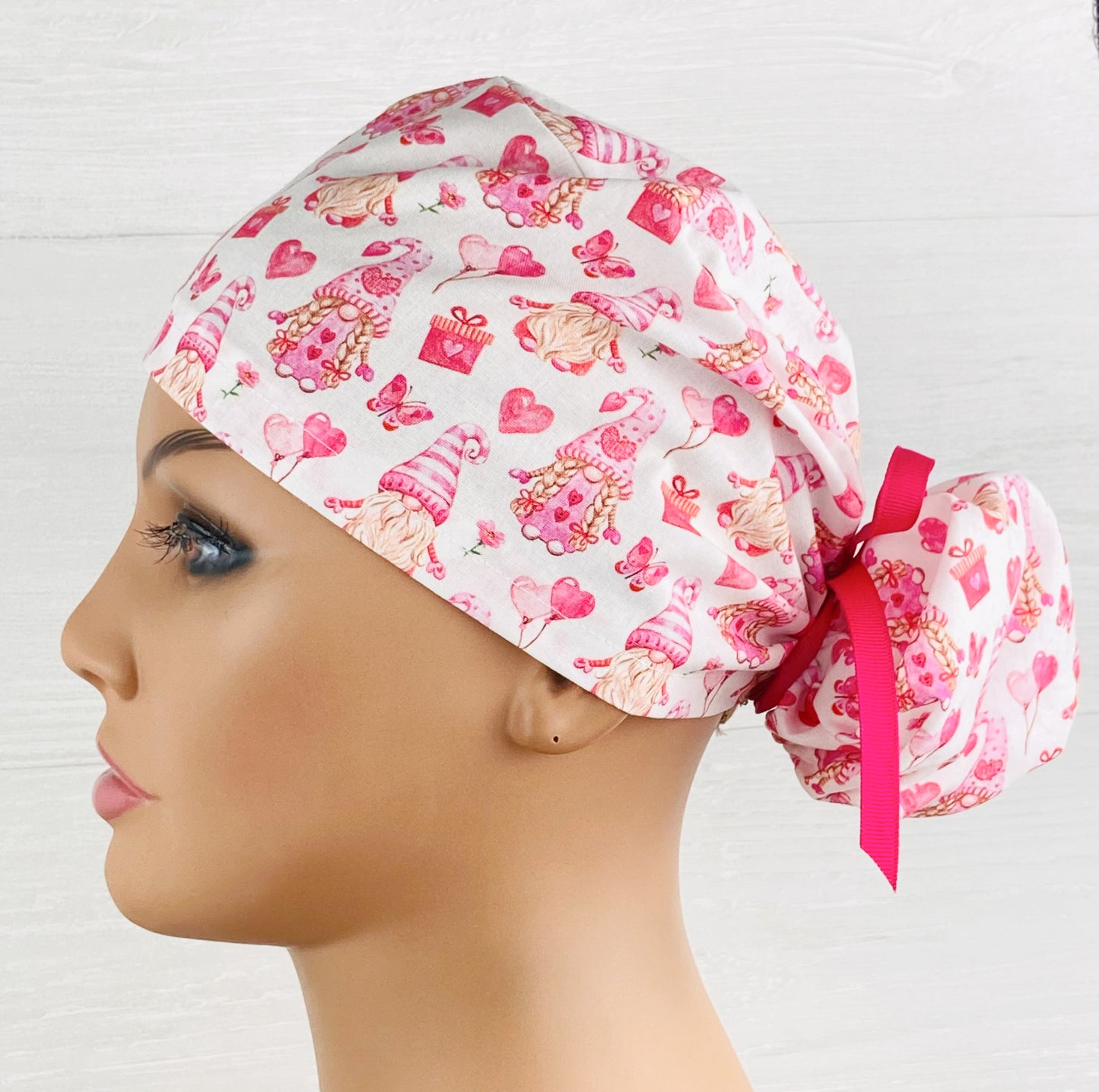 Valentines Gnomes Ponytail Scrub Hat