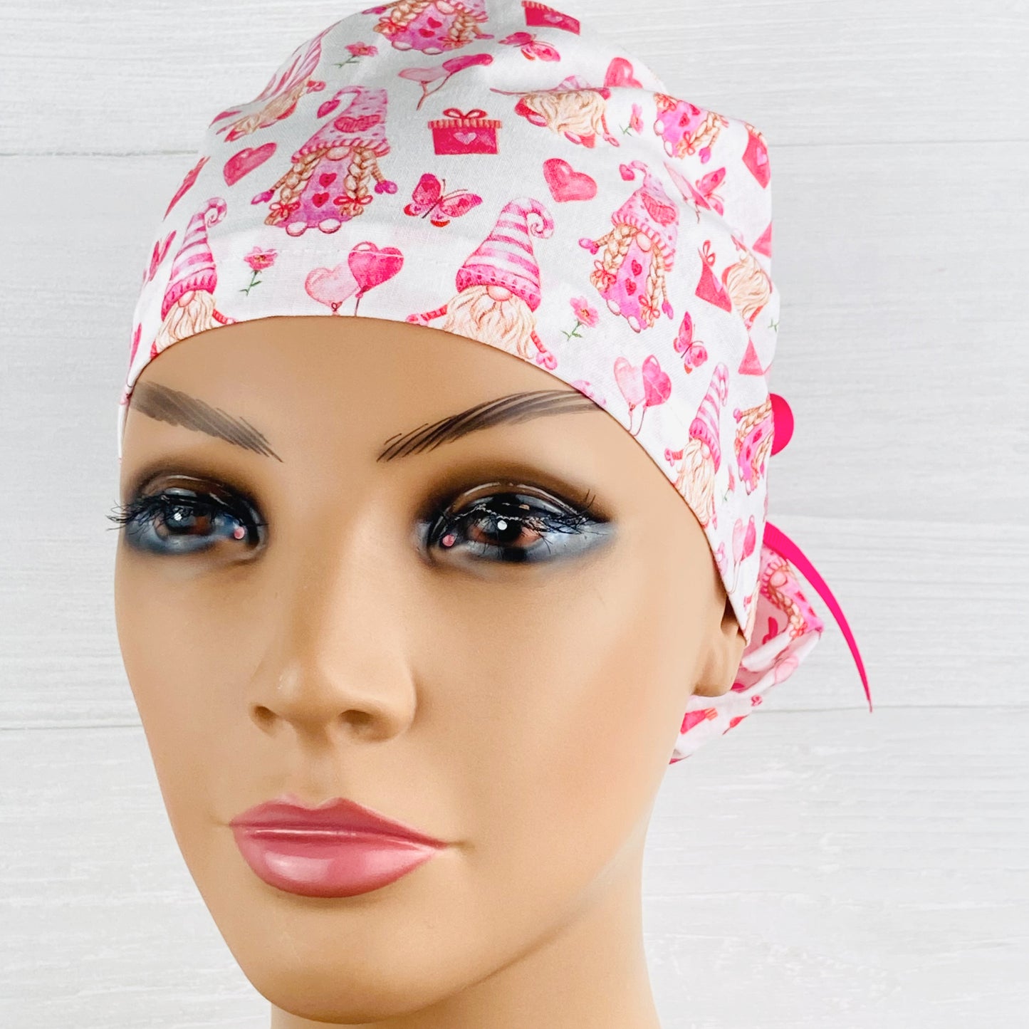 Valentines Gnomes Ponytail Scrub Hat