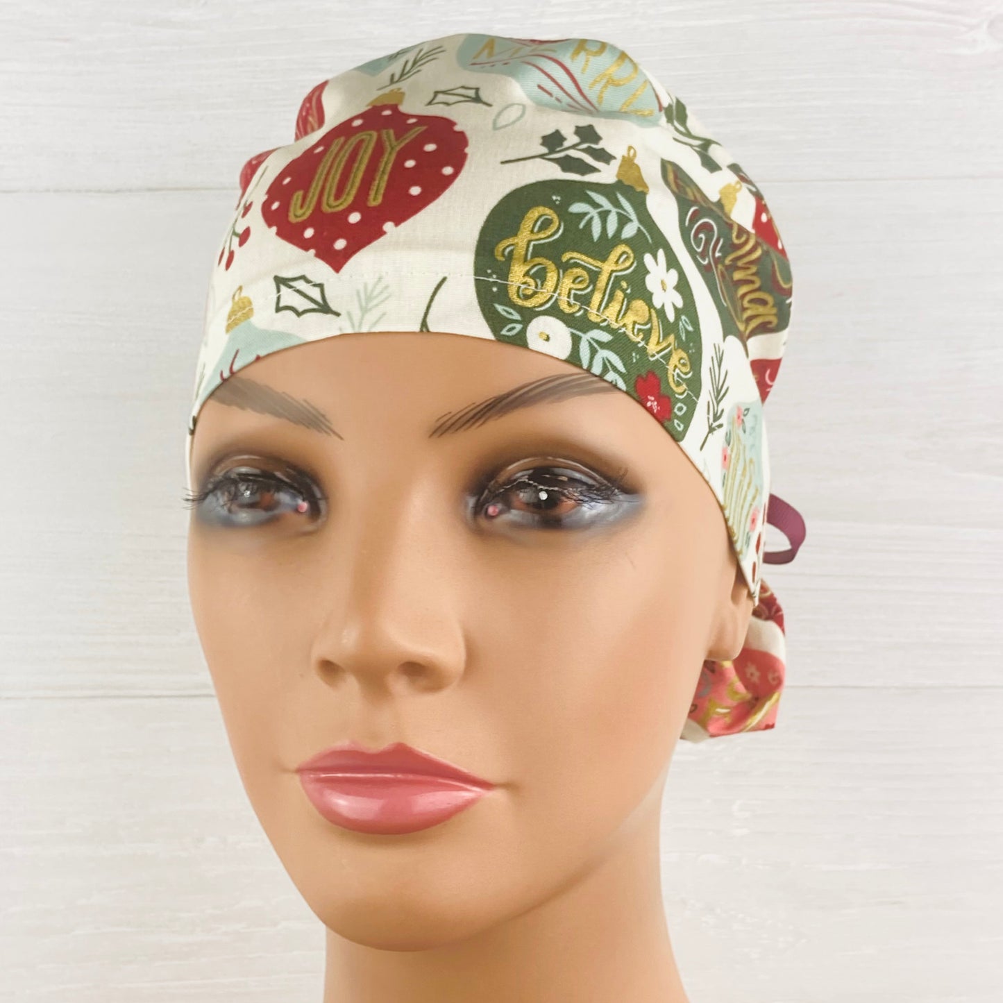 Vintage Christmas Ornaments Ponytail Hat