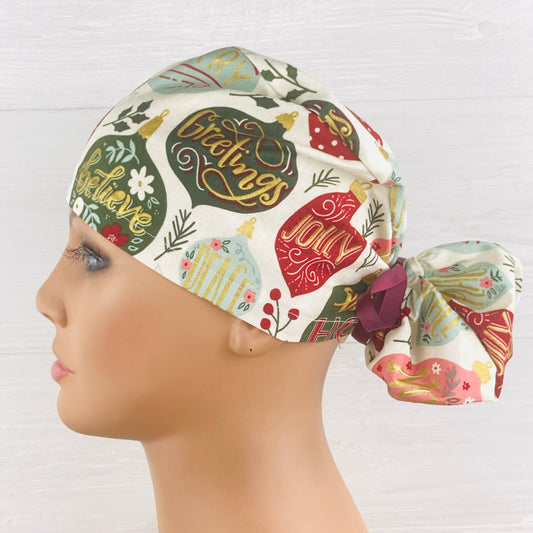 Vintage Christmas Ornaments Ponytail Hat
