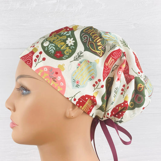 Vintage Christmas Ornaments Women's Tieback Hat