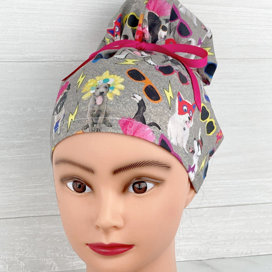 Wacky Dogs Updo Scrub Cap