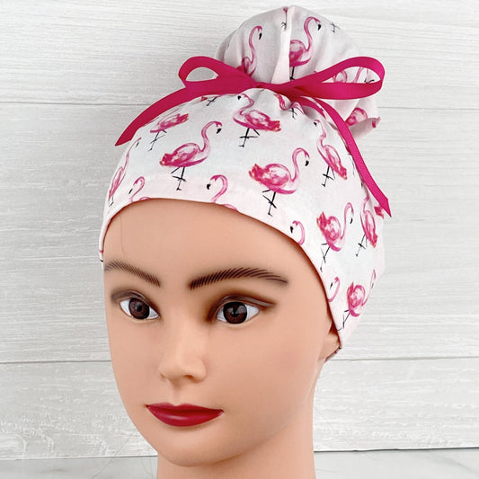 Watercolor Flamingos Updo Scrub Cap