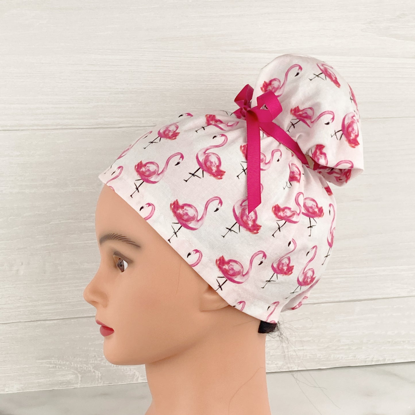 Watercolor Flamingos Updo Scrub Cap