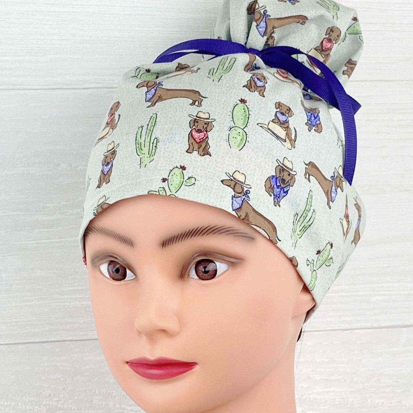Western Dachshund Updo Scrub Cap