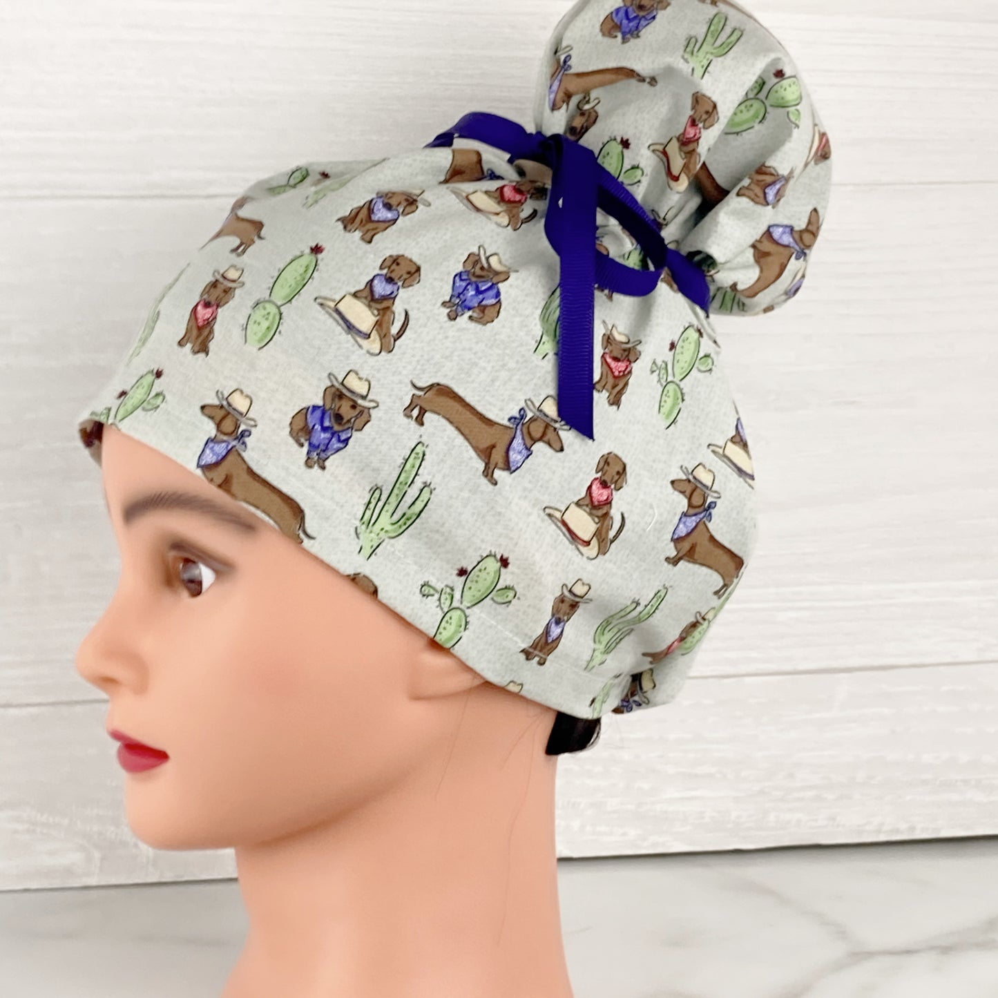 Western Dachshund Updo Scrub Cap