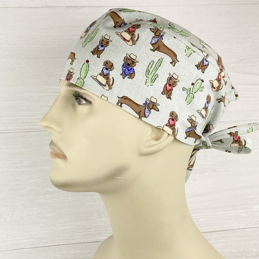 Western Dachshund Men's Scrub Hat